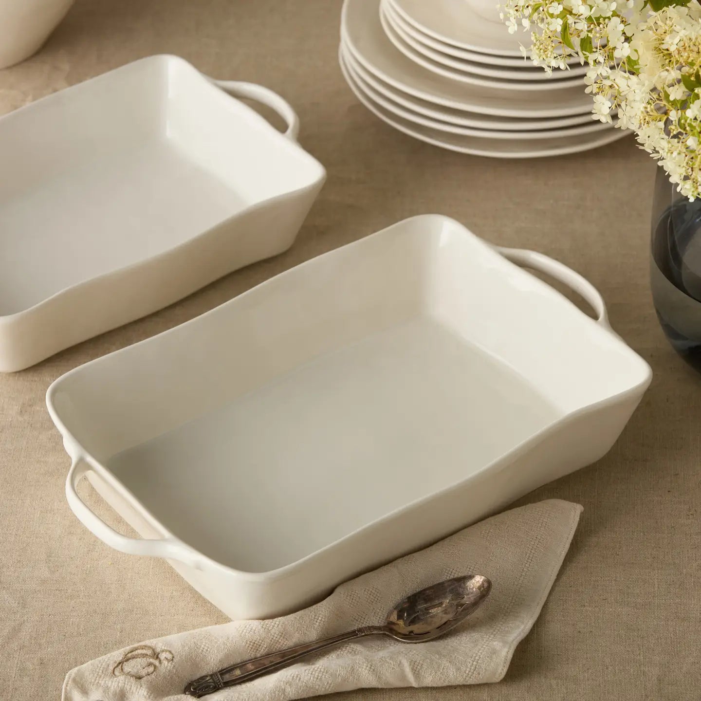 Linen Cream Rectangular Baker