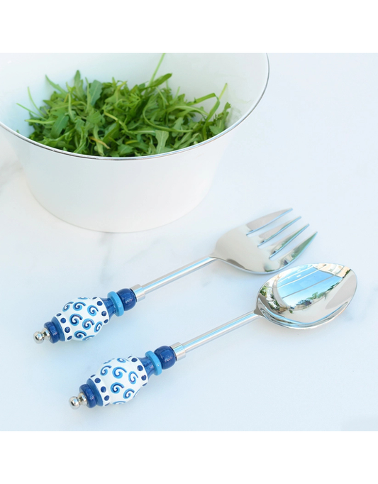 Blue & White Artisan Salad Server Set
