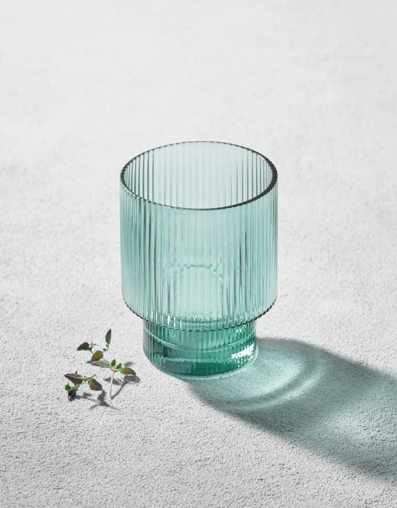 Vikko Green Malibu Ribbed Rocks Glasses 11 Oz