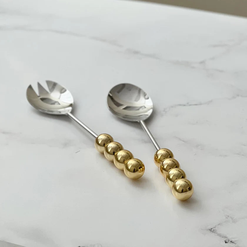 Stainless Steel Salad Servers With Gold Accents