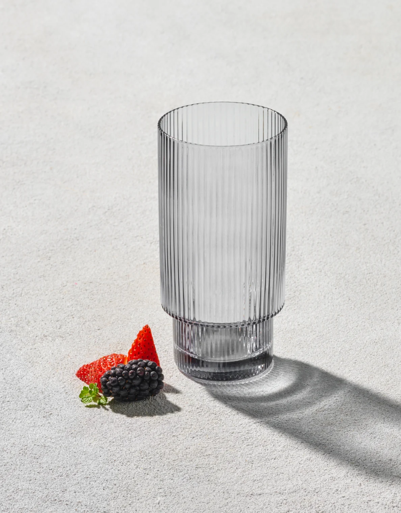 Vikko Smoke Malibu Ribbed Highball Glasses 13.5 Oz