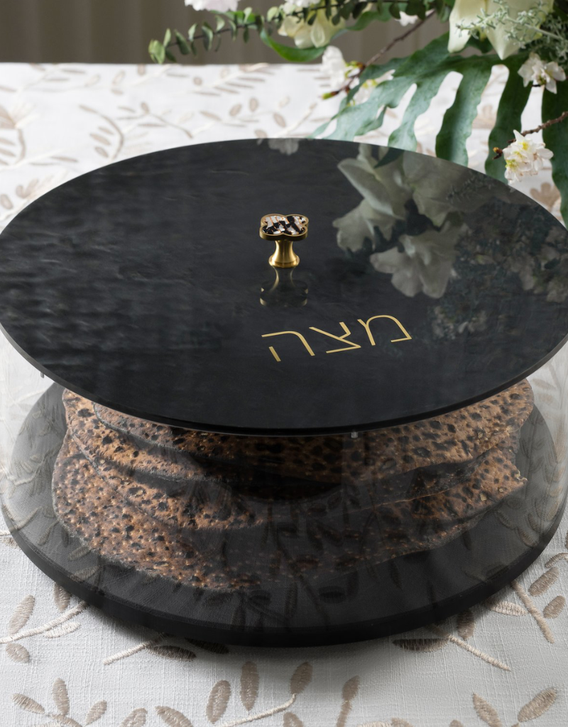 Round Acrylic Black Matzah Box (Options)