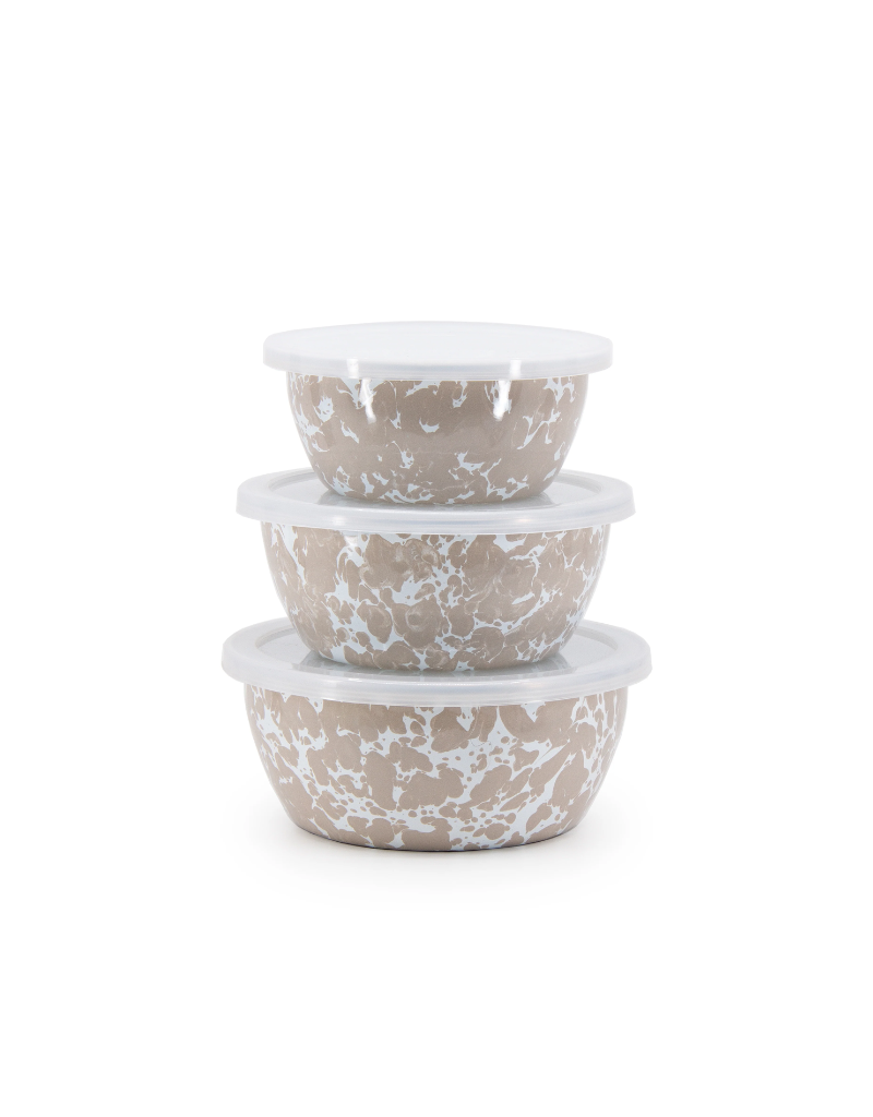 Set of 3 Enamelware Swirl Nesting Bowls - Taupe Swirl
