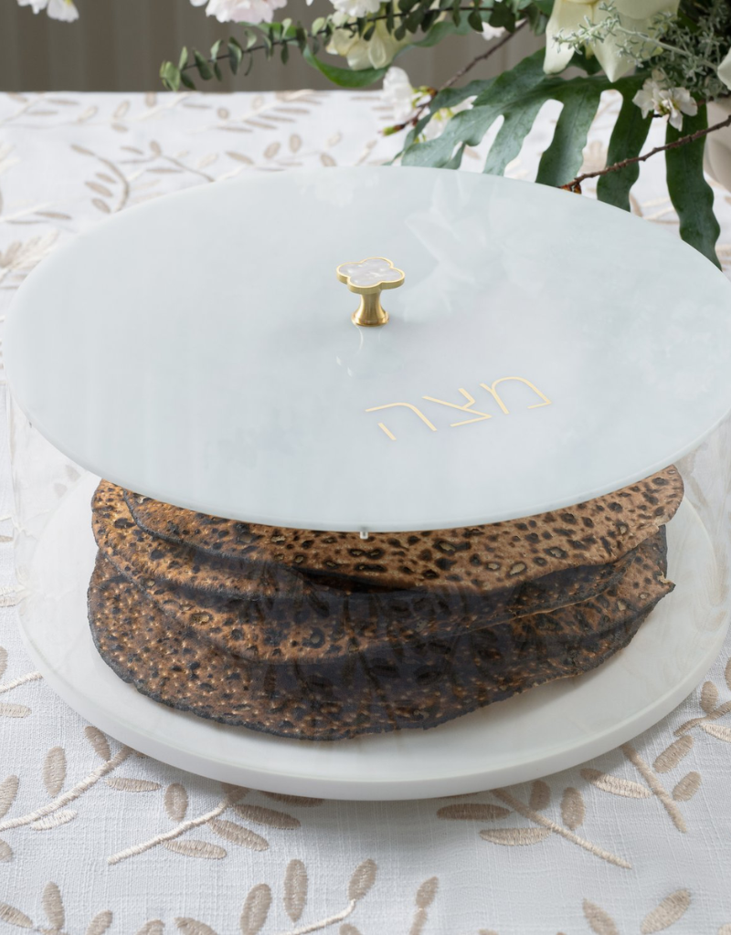 Round Acrylic White Matzah Box (Options)