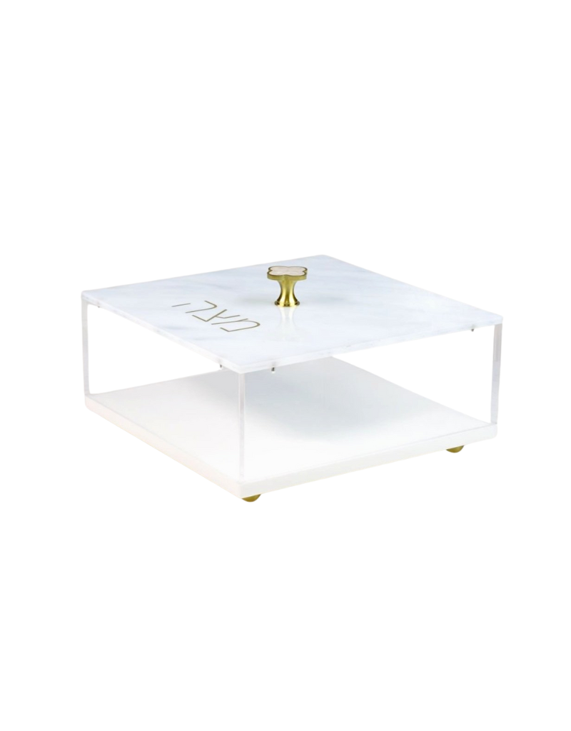 Square Acrylic White Matzah Box (Options)