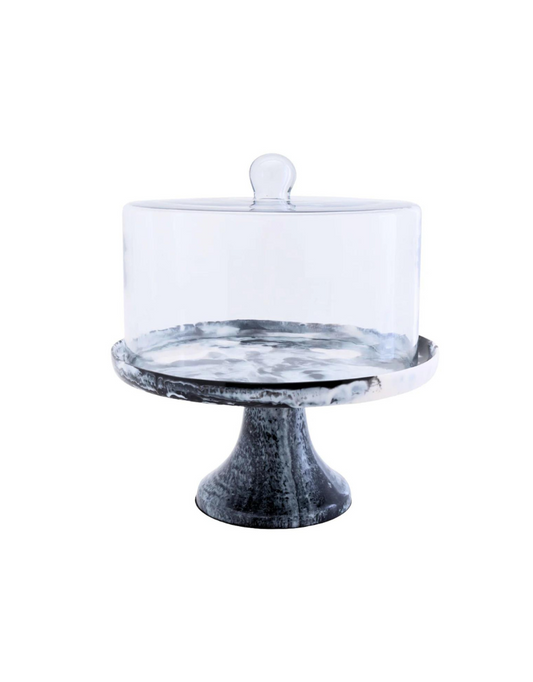 Lucente Black & White Resin Cake Stand with Dome