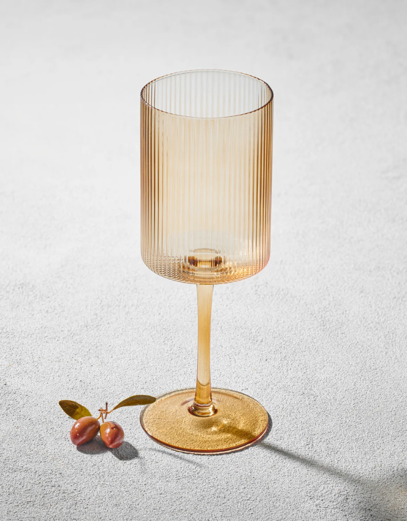 Vikko Malibu Amber Ribbed Wine Glasses 17 Oz