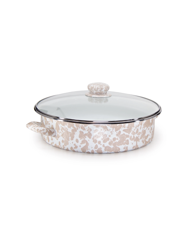 Taupe Swirl Enamelware Swirl Large Saute Pan