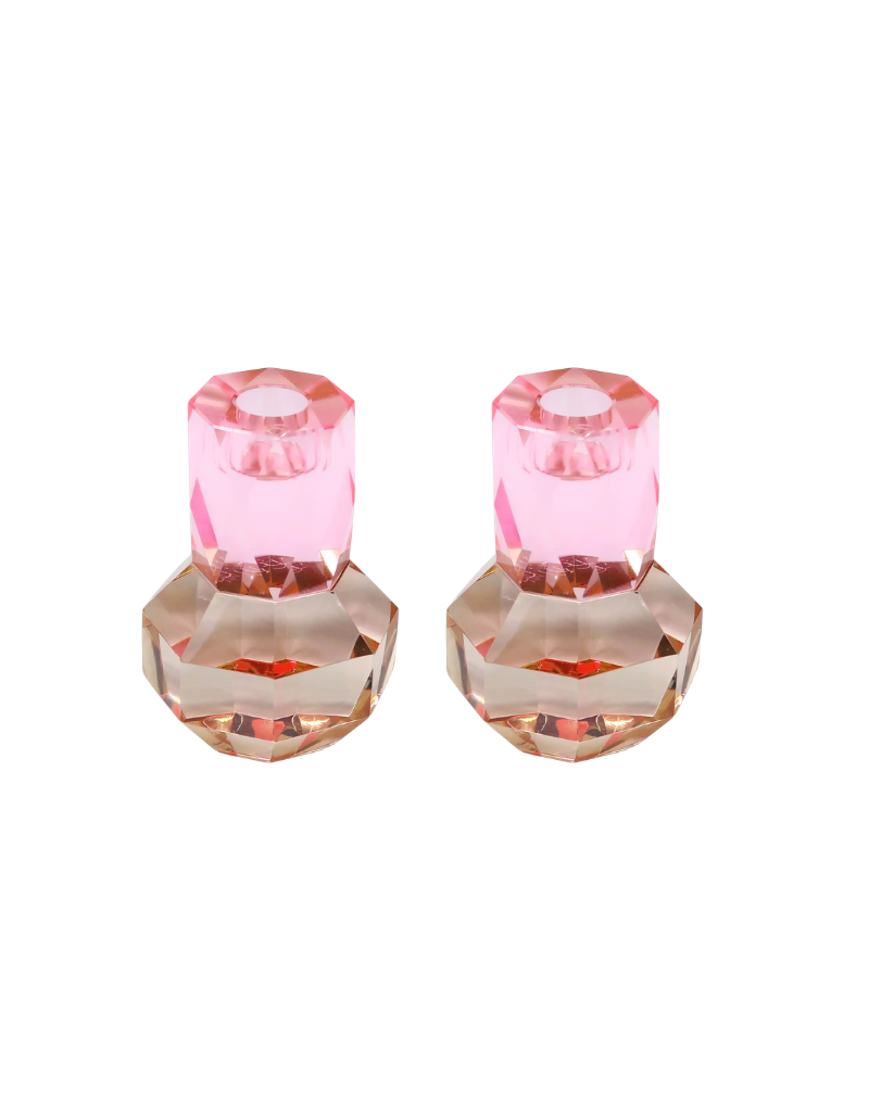 Set of 2 Crystal Candle Holder Pink/Amber