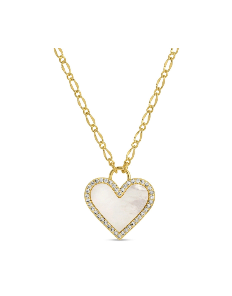 Luxe Heart Shell Pave Gold Necklace