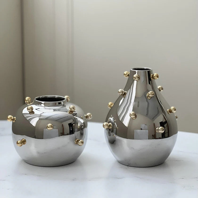 Stainless Steel Vase With Gold Accents