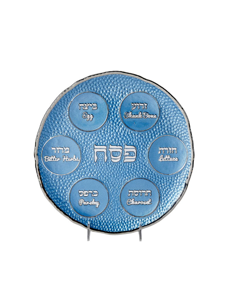 "Blue Pebble" Glass Round Seder Plate