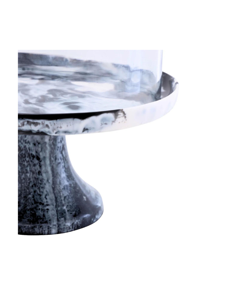 Lucente Black & White Resin Cake Stand with Dome