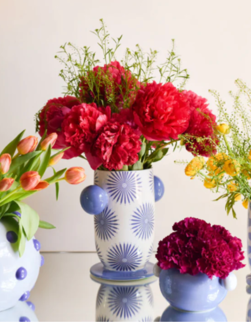 Iris Blue Large Cylinder Vase with Knob Handles