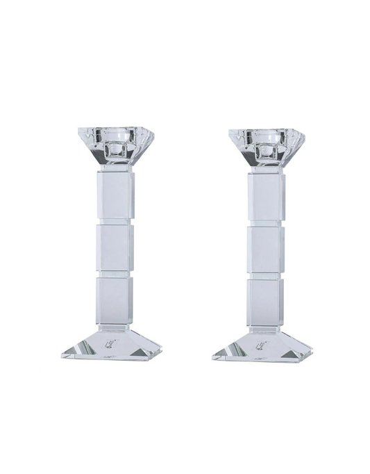 Set of 2 Clear Crystal Candlesticks Square Design
