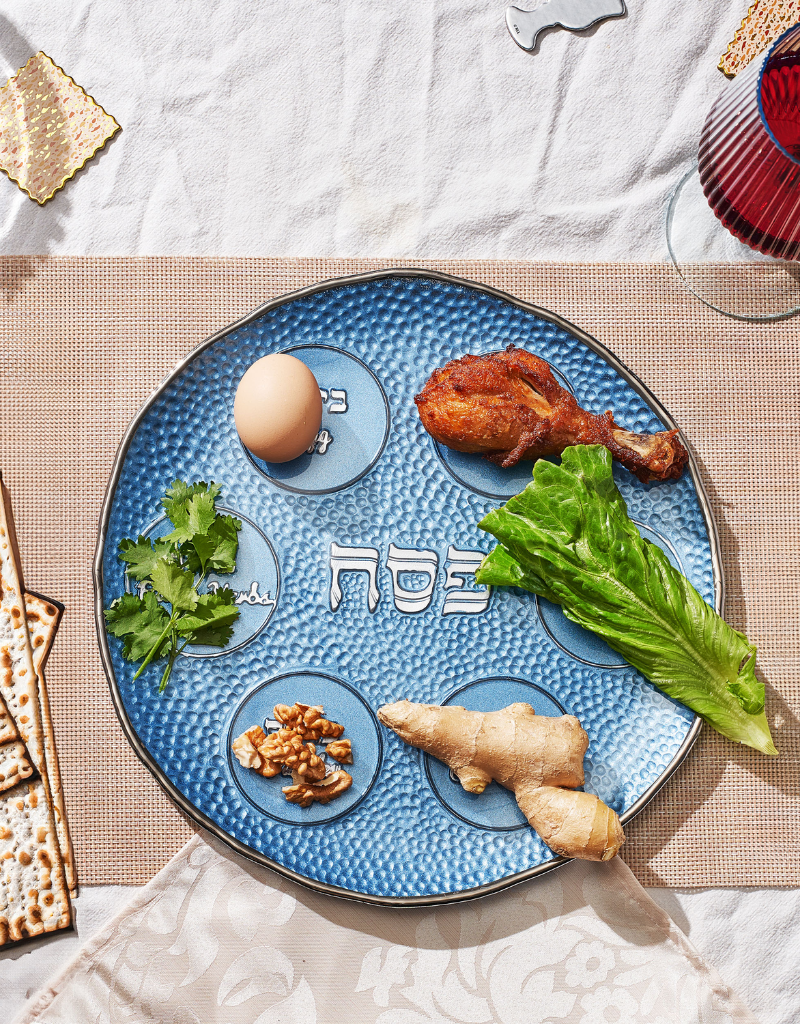 "Blue Pebble" Glass Round Seder Plate