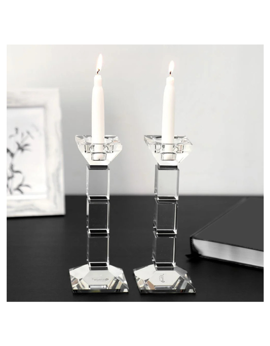 Set of 2 Black Crystal Candlesticks Square Design