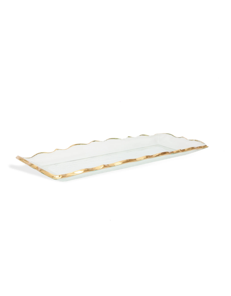 Glass Oblong Tray with Gold Edge