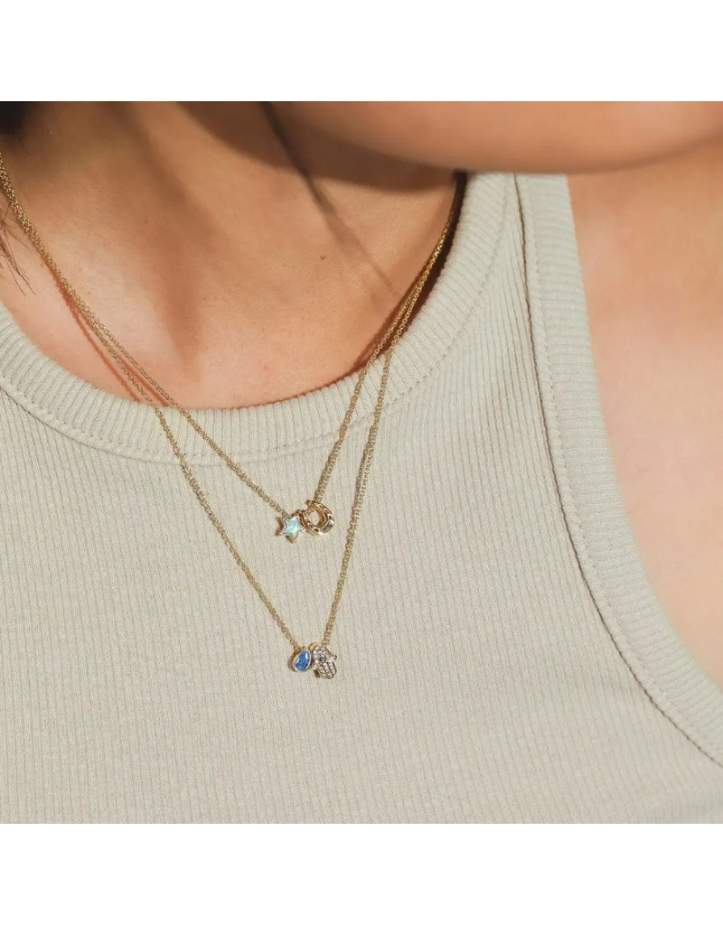 Gold Hamsa and Pear Shaped Stone Necklace