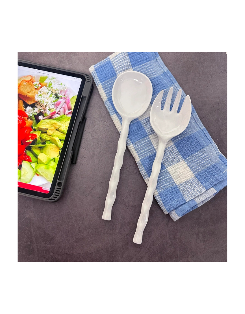 2-Piece White Melamine Salad Server