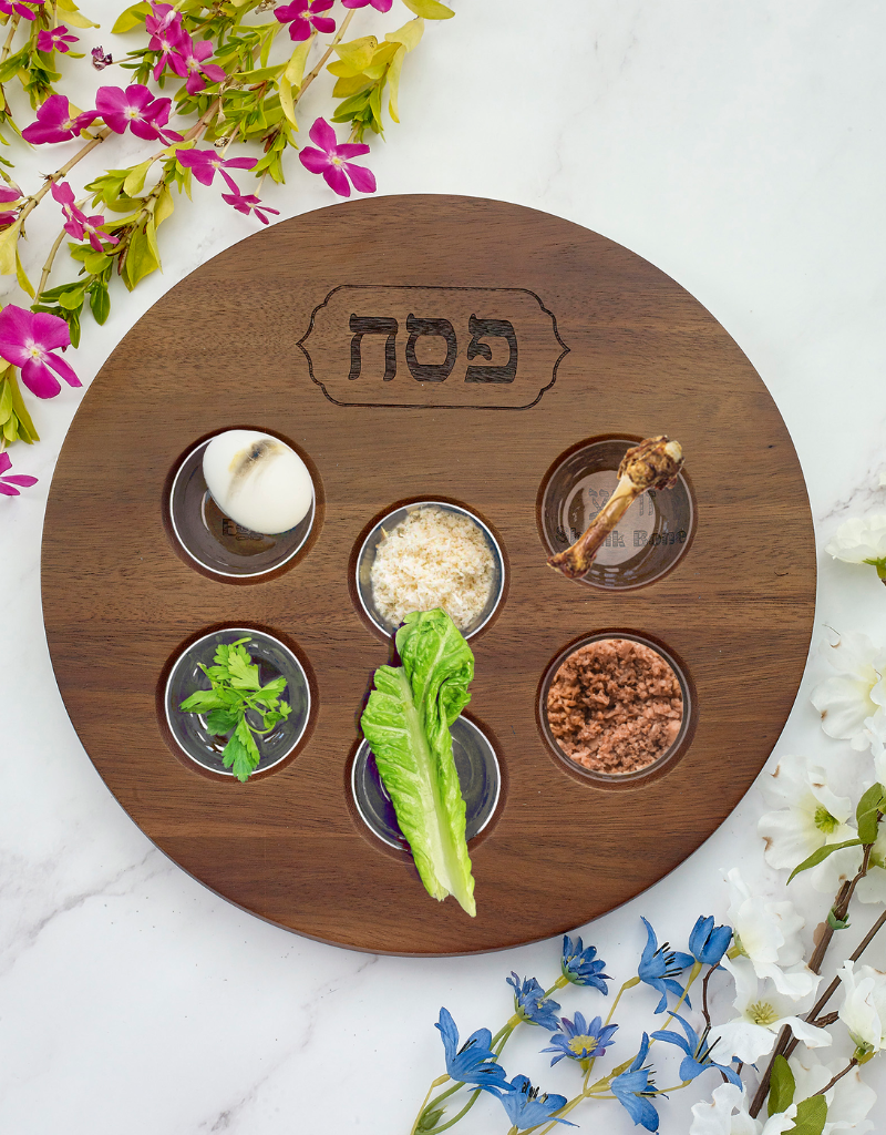 Acacia Wood Seder Plate With Etched Design