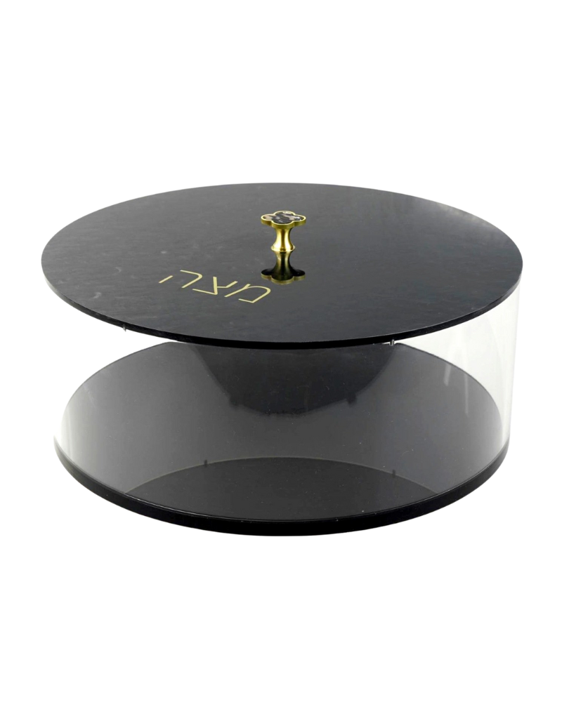 Round Acrylic Black Matzah Box (Options)