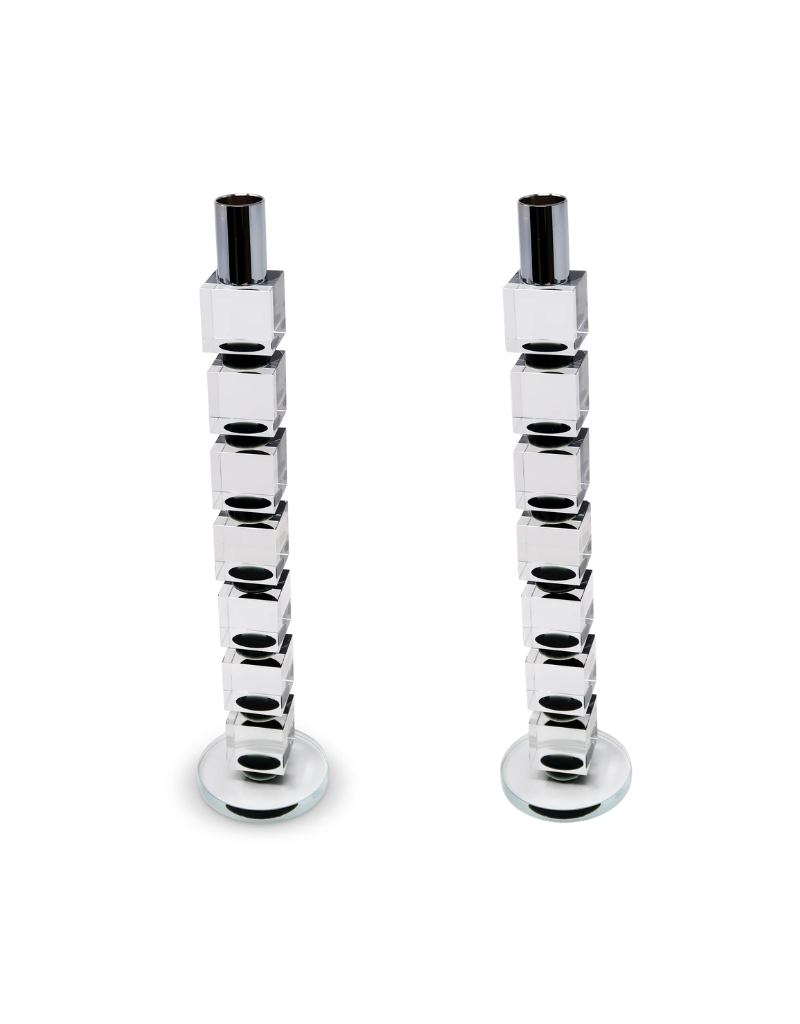 Set of 2 Large Crystal Candlesticks Block Design