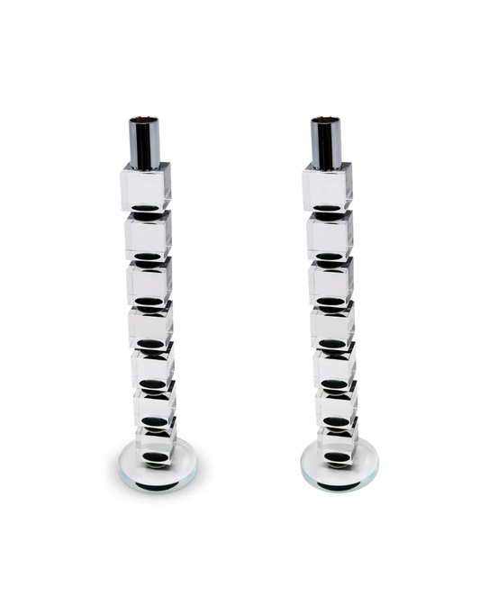 Set of 2 Large Crystal Candlesticks Block Design