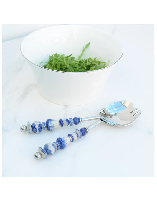 Blue Artisan Ceramic Salad Server Set
