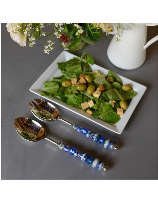 Artisan Ceramic and Glass Salad Server Set