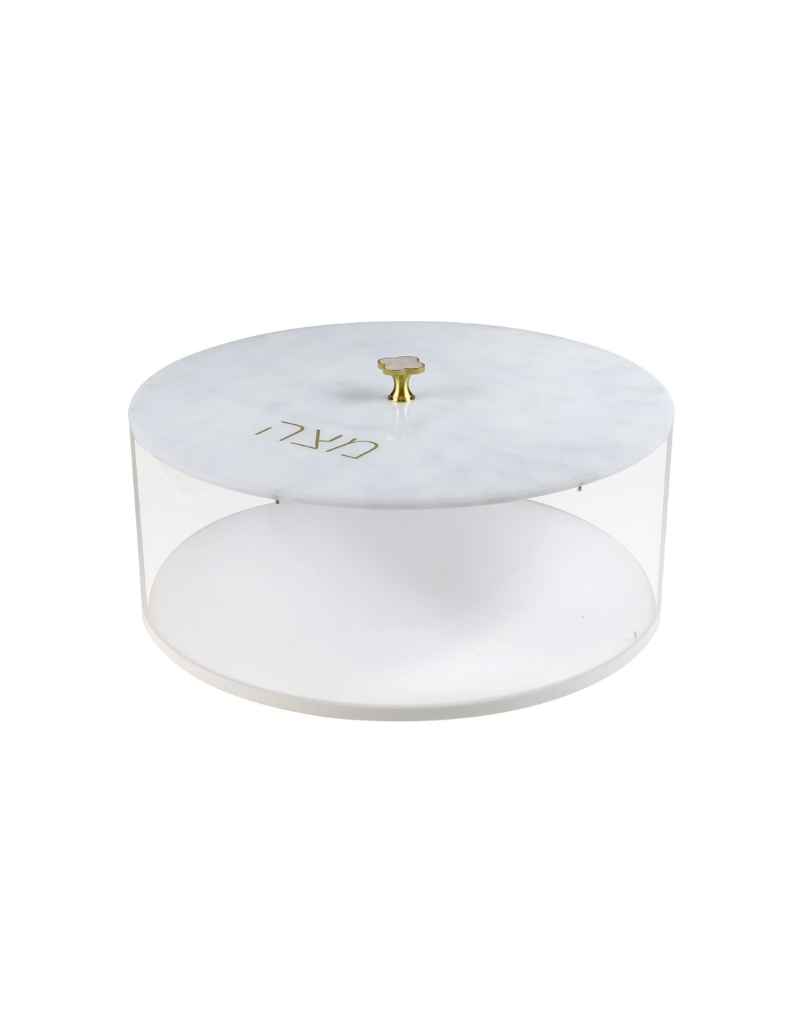 Round Acrylic White Matzah Box (Options)