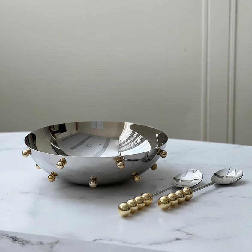 Stainless Steel Salad Servers With Gold Accents