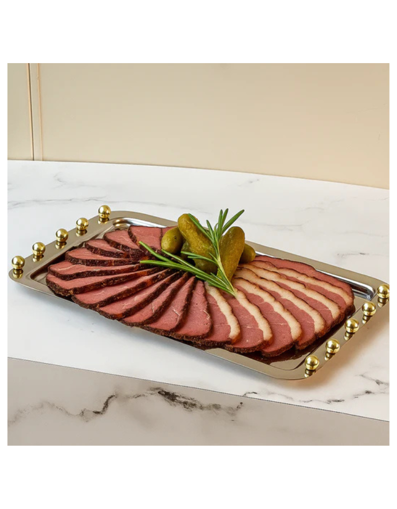 Stainless Steel Rectangular Tray with Gold Accents