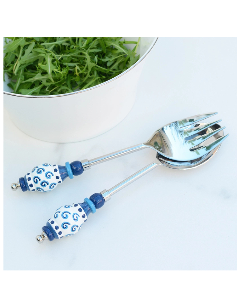 Blue & White Artisan Salad Server Set
