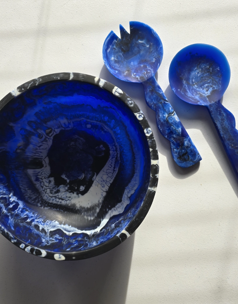 Large Hand Poured Resin Salad Serving Bowl & Server