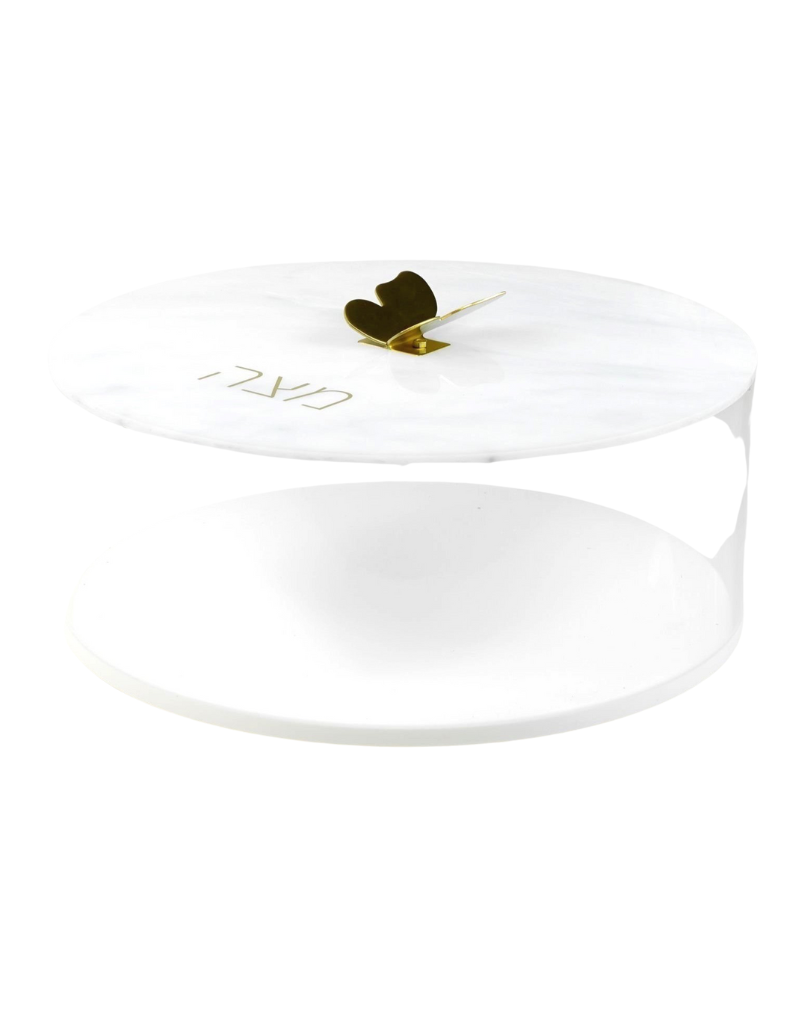 Round Acrylic White Matzah Box (Options)