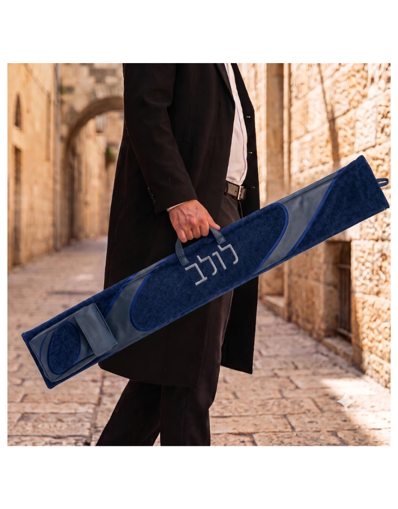 Navy Looped Fur Lulav Esrog Bag
