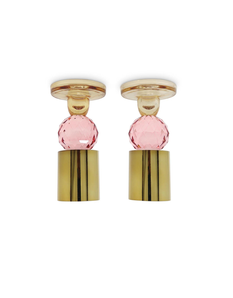 Set of 2 Pink Crystal Candlesticks