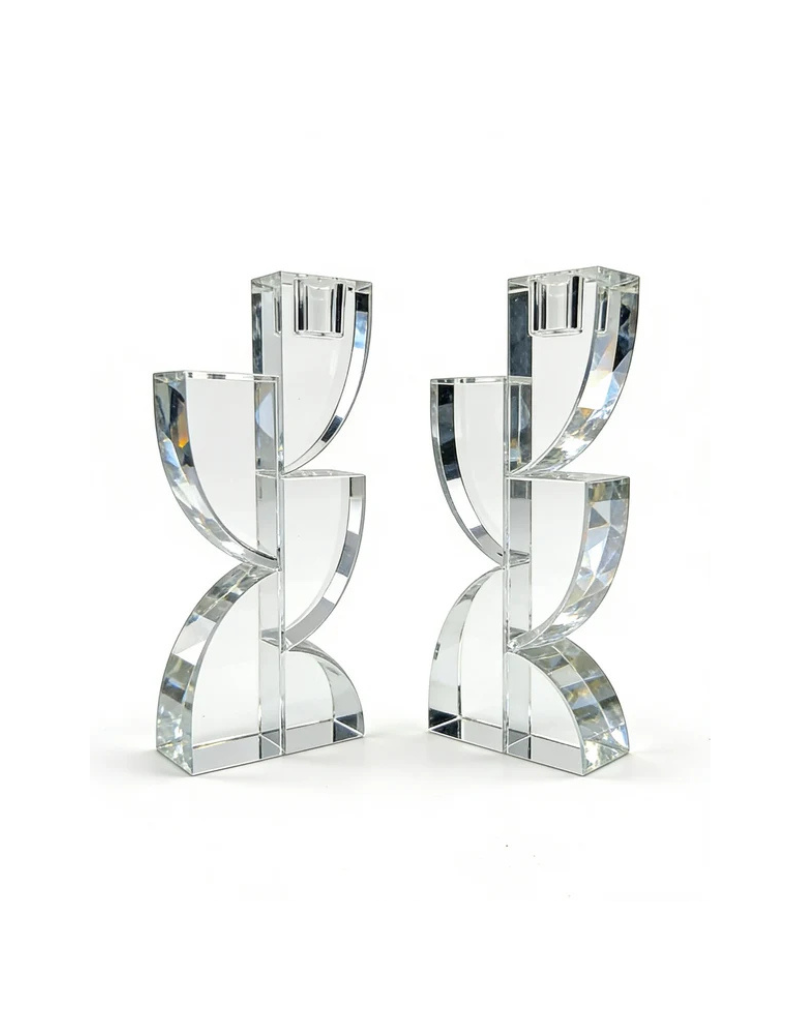 Modern Crystal Sculptural Candle Holder Set