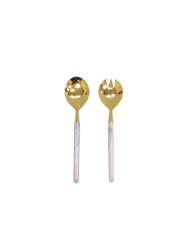 Gold Salad Server Set with Marble Handle