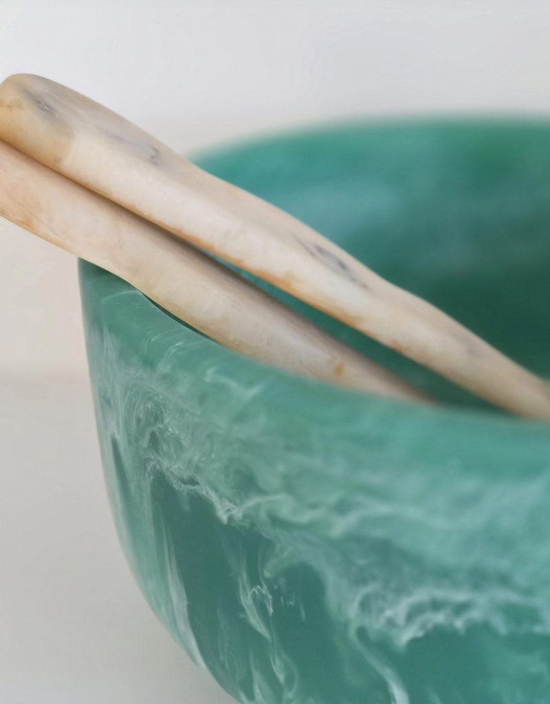 Large Hand Poured Resin Salad Serving Bowl & Server