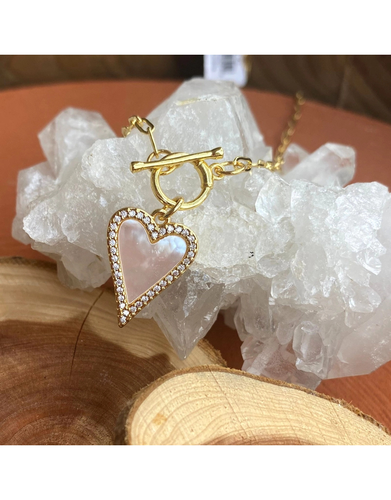 Mother of Pearl Pave Heart Toggle Necklace