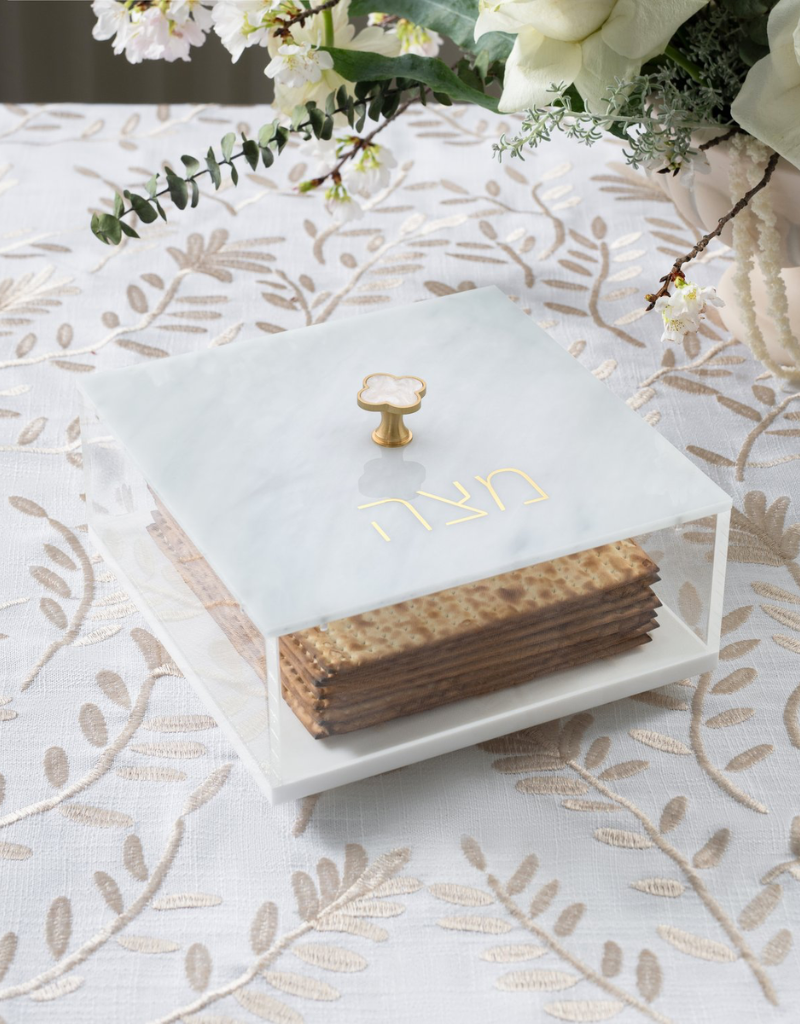 Square Acrylic White Matzah Box (Options)