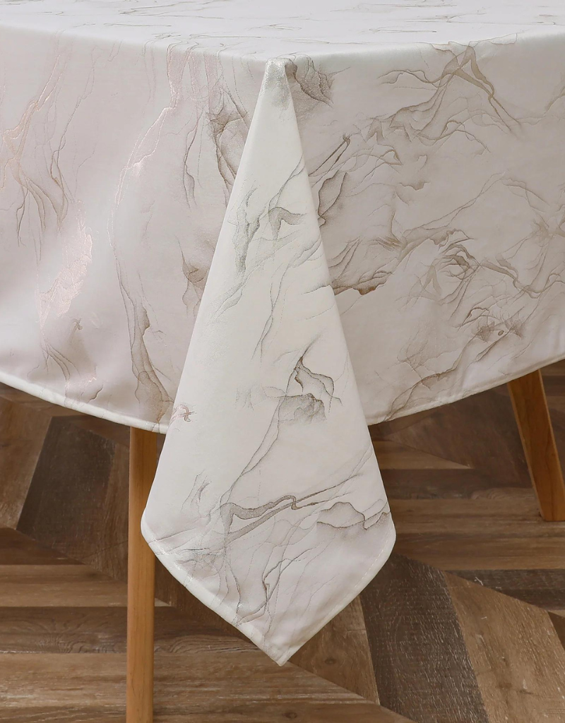 Velvet Stormy White & Gold Tablecloth #1413