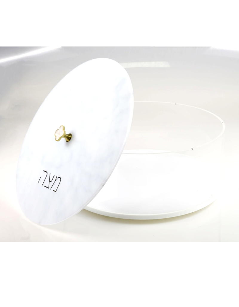 Round Acrylic White Matzah Box (Options)