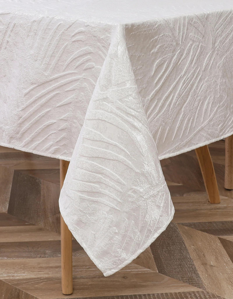 Jacquard White Leaves Tablecloth #1381