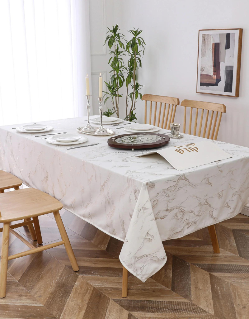 Velvet Stormy White & Gold Tablecloth #1413