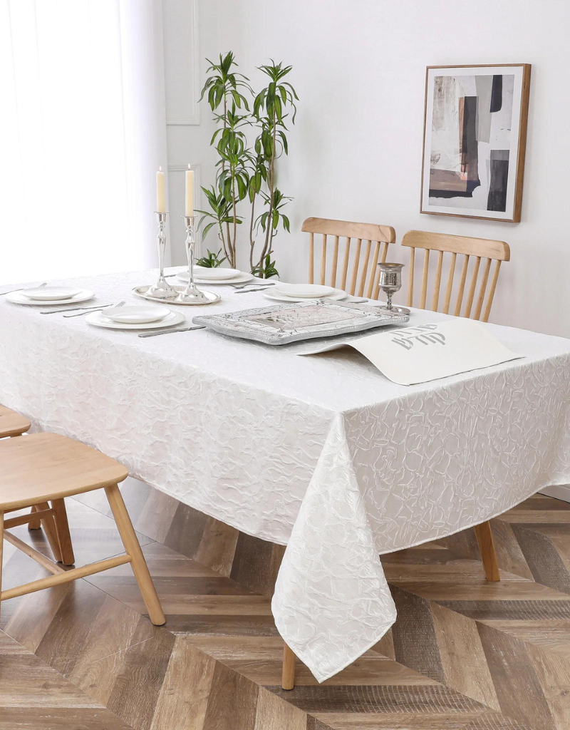 Jacquard New Heavier White Tablecloth #1378