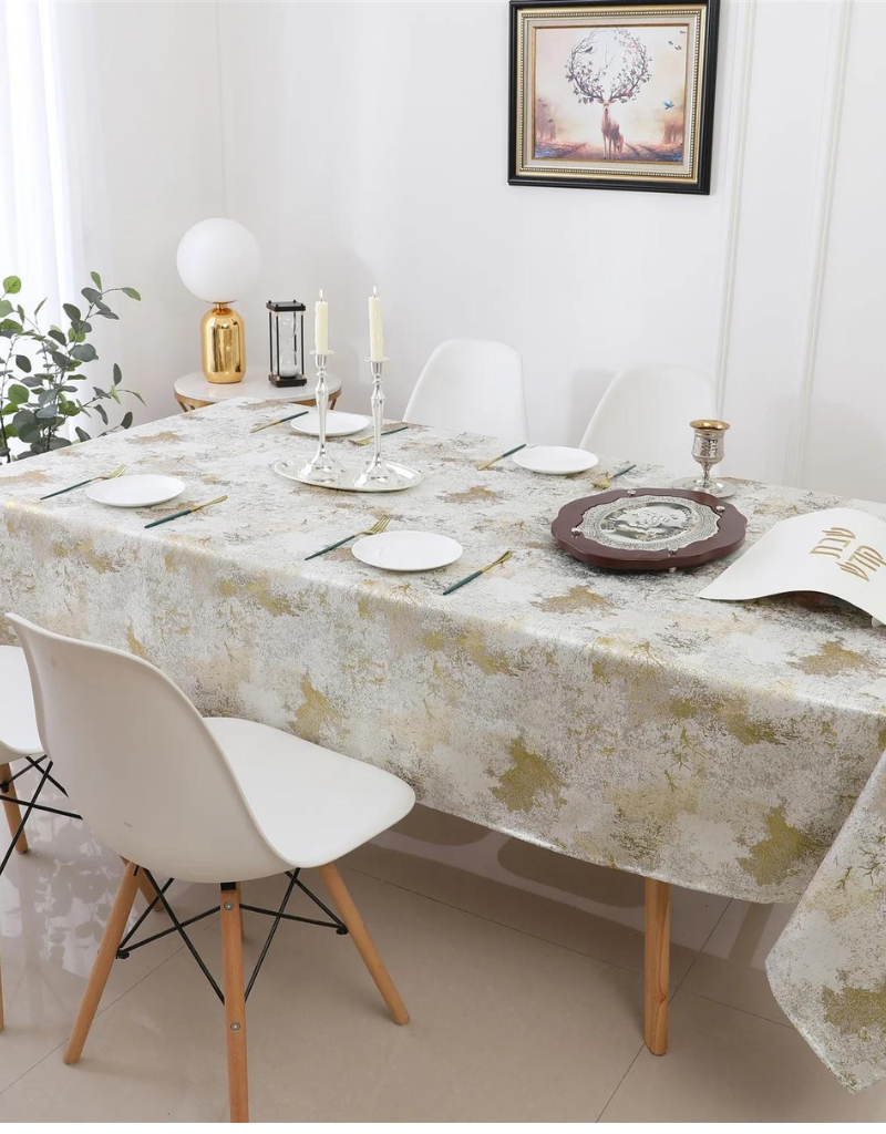 Jacquard White Gold Tree Tablecloth #1329