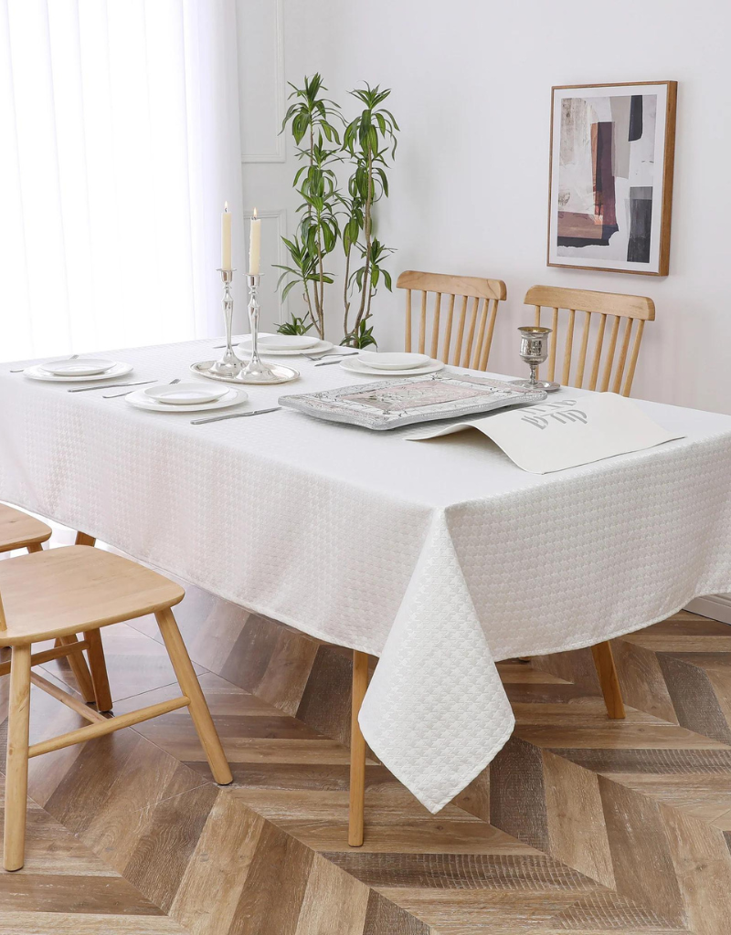 Jacquard White Silver Houndstooth Tablecloth #1373